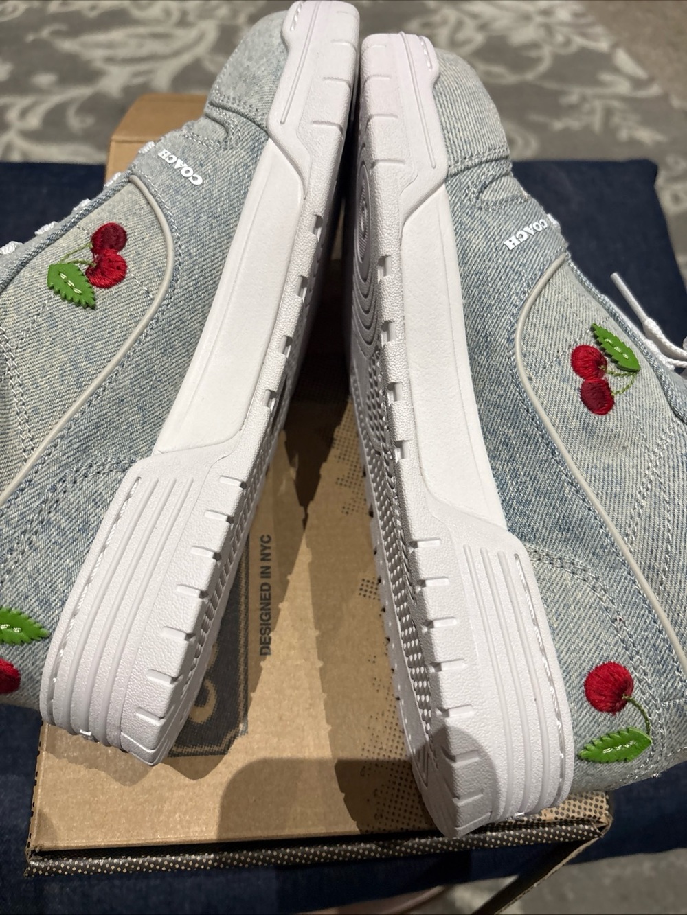 COACH Women's Soho Cherry Charm Ornament Detail Sneakers Denim/Optic White-8 - Picture 11 of 16